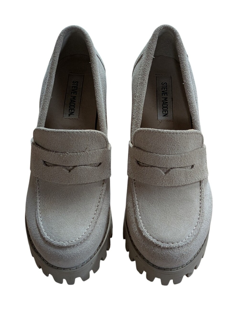 Steve Madden Binary Tan Suede Platform Penny Loafers Size 7 - Picture 5 of 11